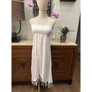 Volcom New Women Small Strapless Fringe High-Low Sunset Dress Cover Up White